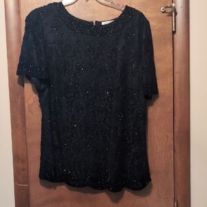 Black Sequin Short Sleeve Blouse